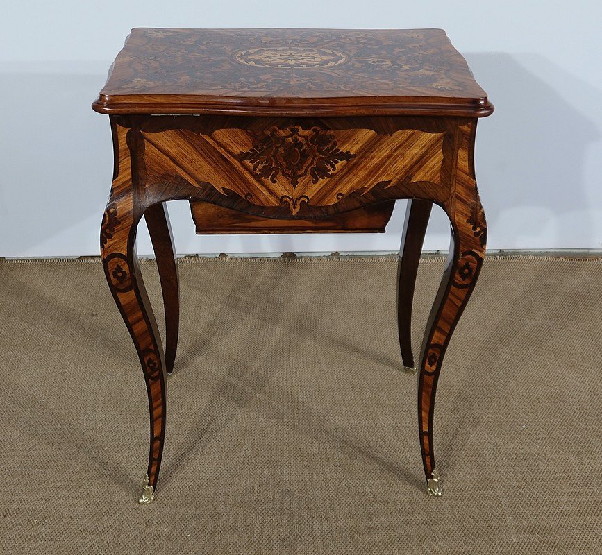 Exceptional Louis XV Style Marquetry Worker, Napoleon III Period - Mid-19th Century-photo-8