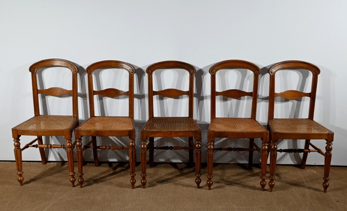 Suite Of 5 Chairs In Solid Oak, Louis Philippe Period - 2nd Half Of The Nineteenth