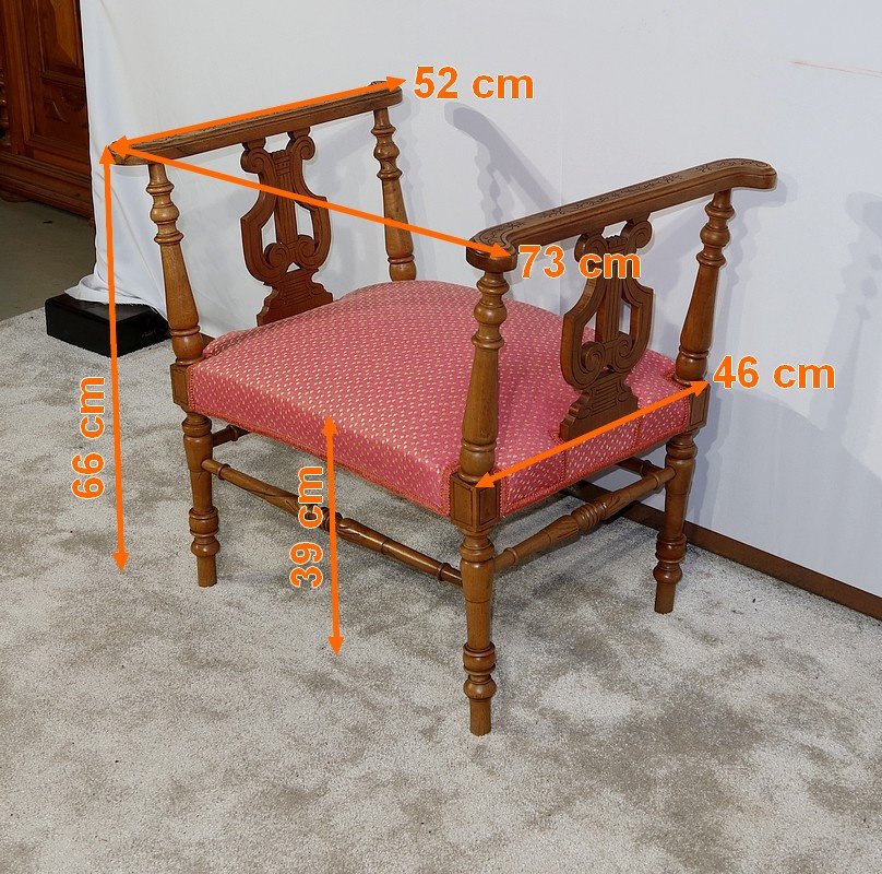 Small Bench With Armrests In Solid Walnut - Late Nineteenth-photo-7