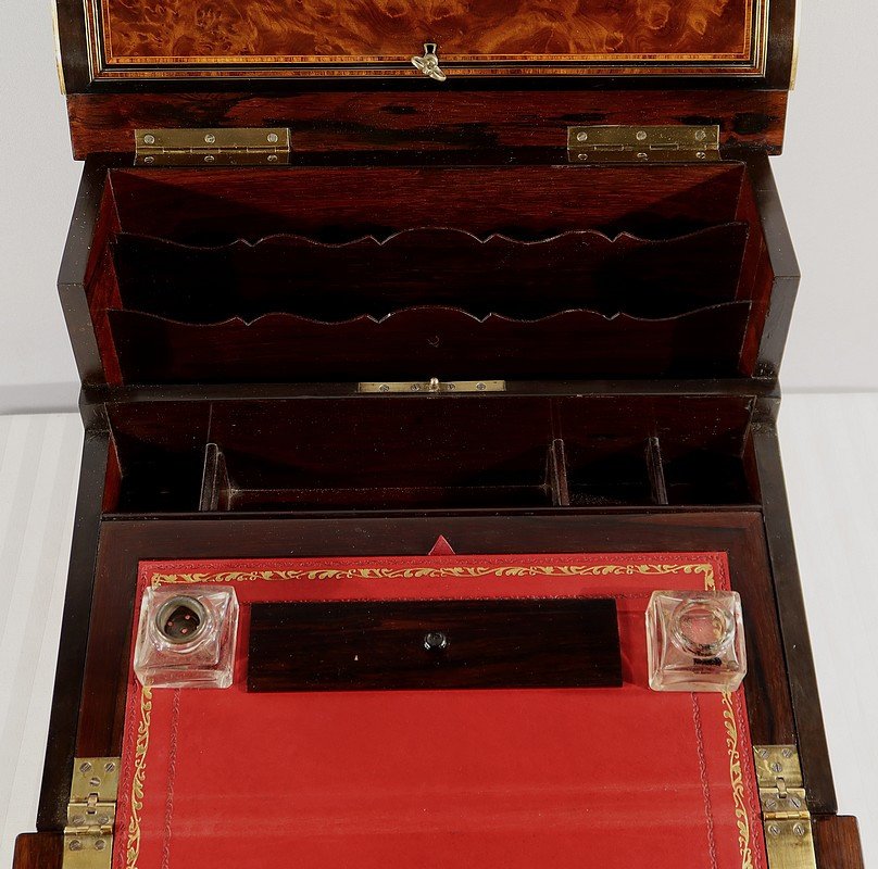 écritoire De Voyage En Loupe De Thuya, époque Napoléon III - Milieu XIXe-photo-3