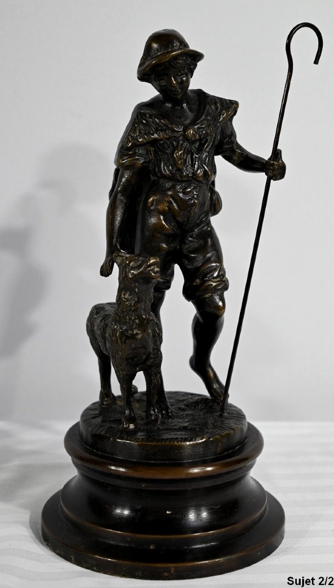 Bronzes « Le Berger Et La Bergère », Signés Laurini, D’après L & F. Moreau – Début XXe-photo-4