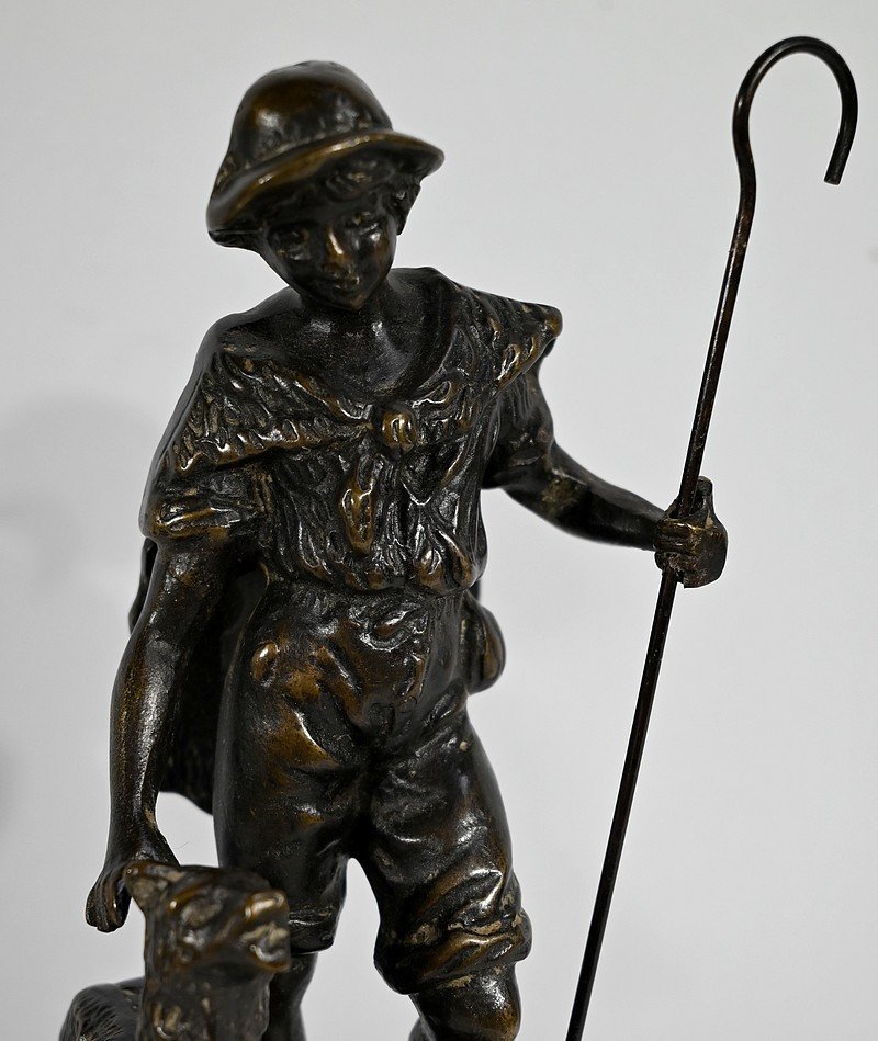 Bronzes « Le Berger Et La Bergère », Signés Laurini, D’après L & F. Moreau – Début XXe-photo-3