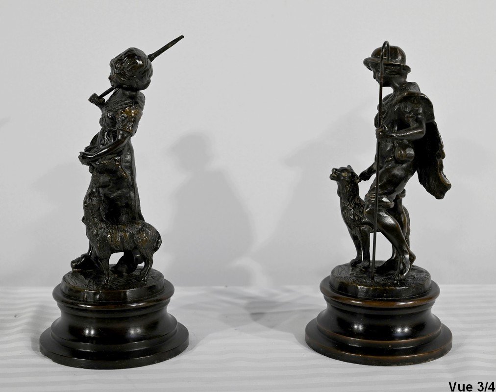 Bronzes « Le Berger Et La Bergère », Signés Laurini, D’après L & F. Moreau – Début XXe-photo-6