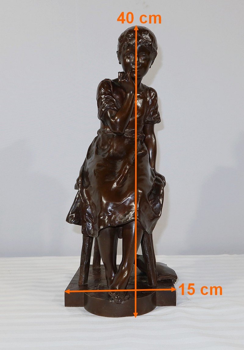 Bronze « jeune Fille Assise », Par A. Massoulle – Fin XIXe-photo-7