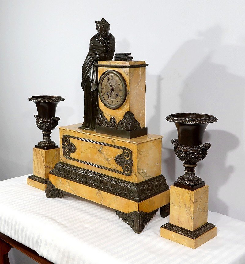 Important Mantelpiece Set In Yellow Siena Marble And Patinated Bronze, Empire Period - De-photo-2