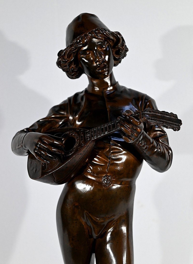 Bronze "florentine Singer From The 15th Century", Signed P.dubois - 1865-photo-2