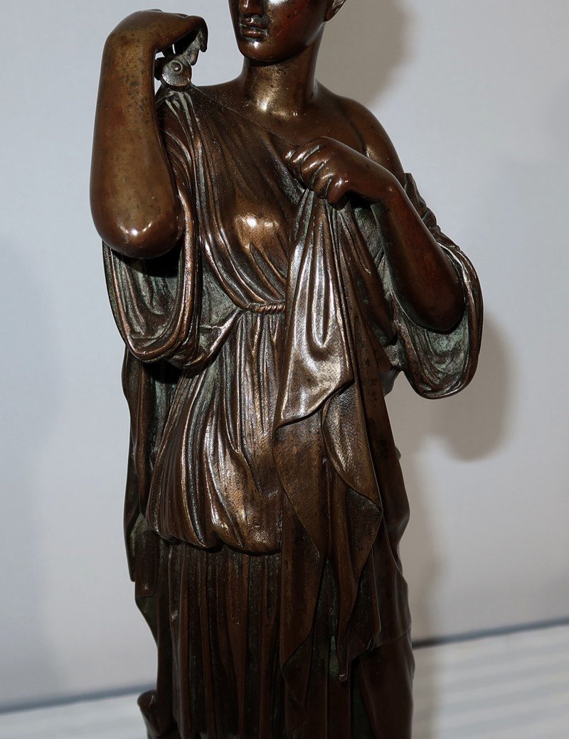 Bronze « diane De Gabies » d’après Praxitèle, Signé C. Sauvage – Début XIXe-photo-1