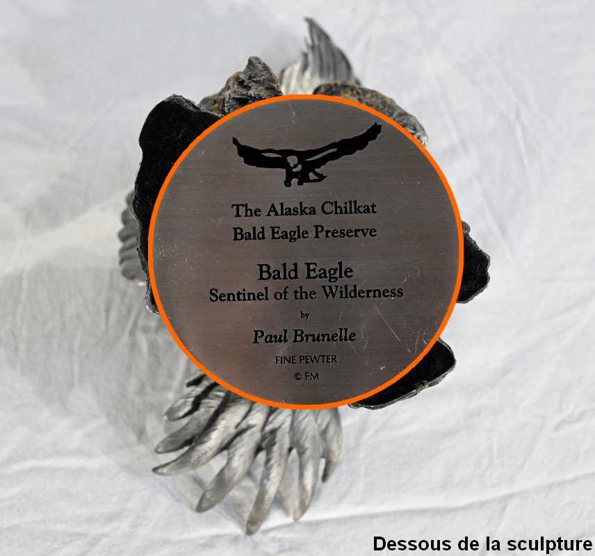 Pewter Sculpture “bald Eagle”, Signed P.brunelle – 20th-photo-8