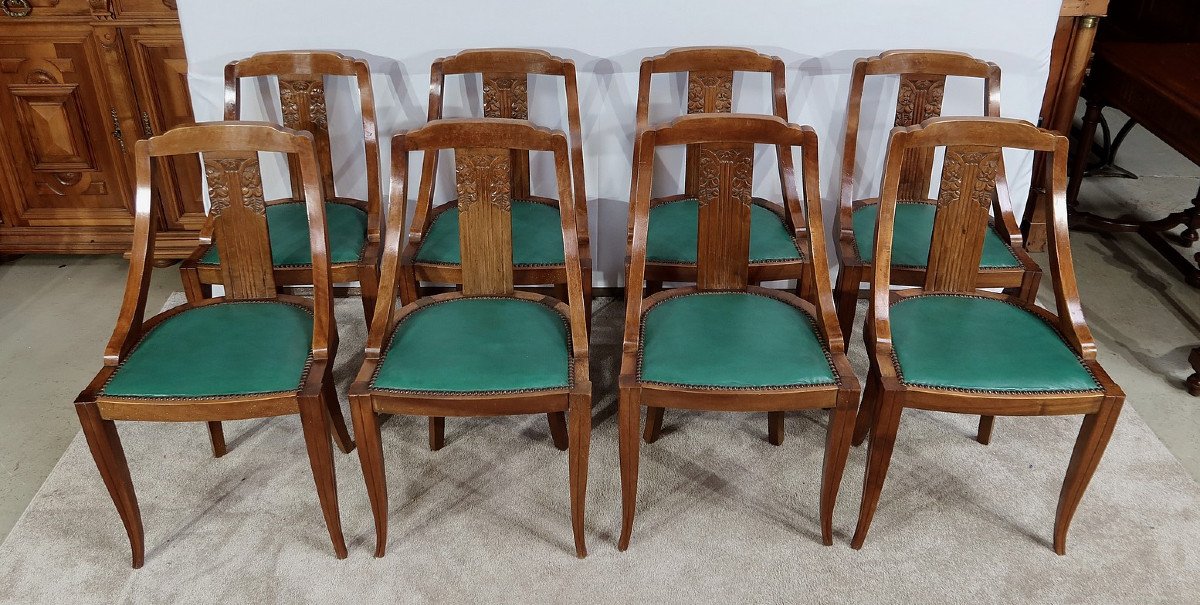 Suite Of 8 Gondola Chairs In Solid Walnut, Art Deco - 1930-photo-2