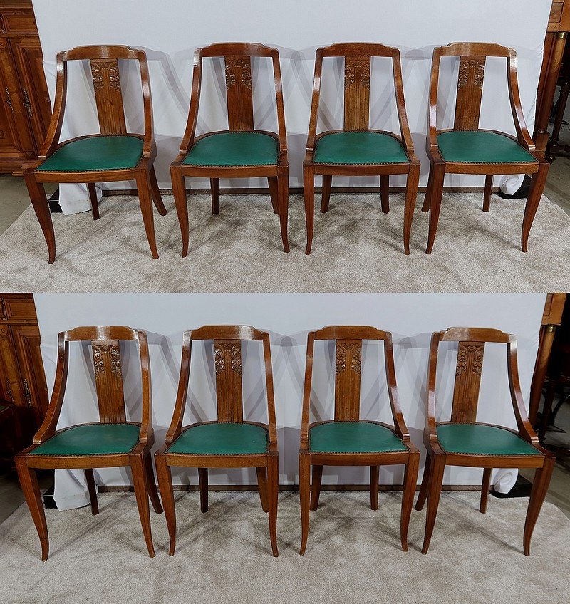 Suite Of 8 Gondola Chairs In Solid Walnut, Art Deco - 1930-photo-3