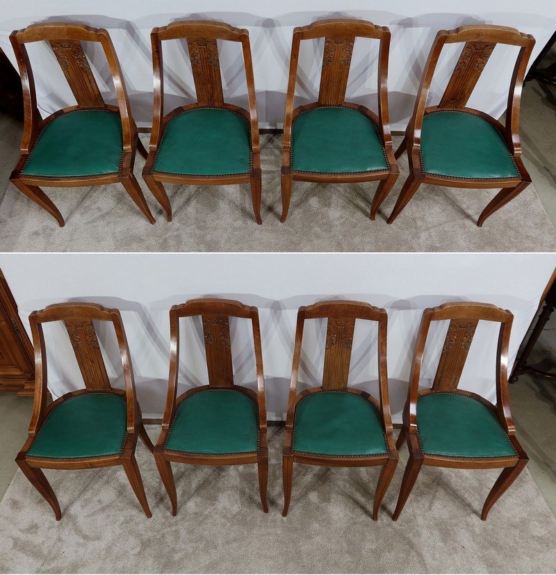 Suite Of 8 Gondola Chairs In Solid Walnut, Art Deco - 1930-photo-4