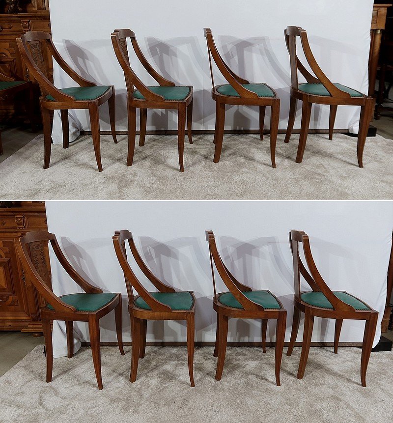 Suite Of 8 Gondola Chairs In Solid Walnut, Art Deco - 1930-photo-1