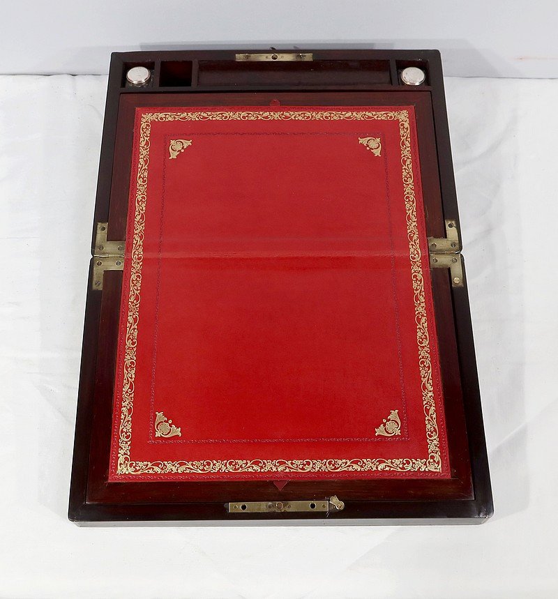 Travel Writing Desk In Precious Wood And Bone And Brass Inlays, Napoleon III Period-photo-2