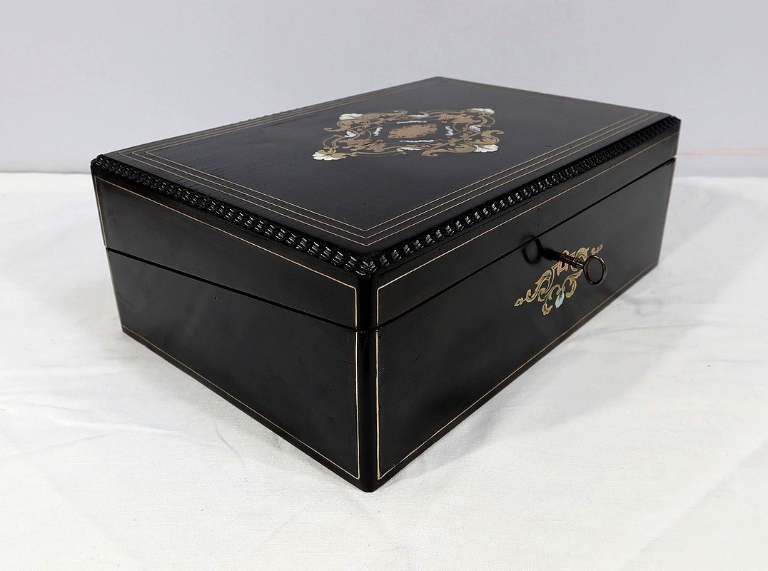 Travel Writing Desk In Precious Wood And Bone And Brass Inlays, Napoleon III Period-photo-3