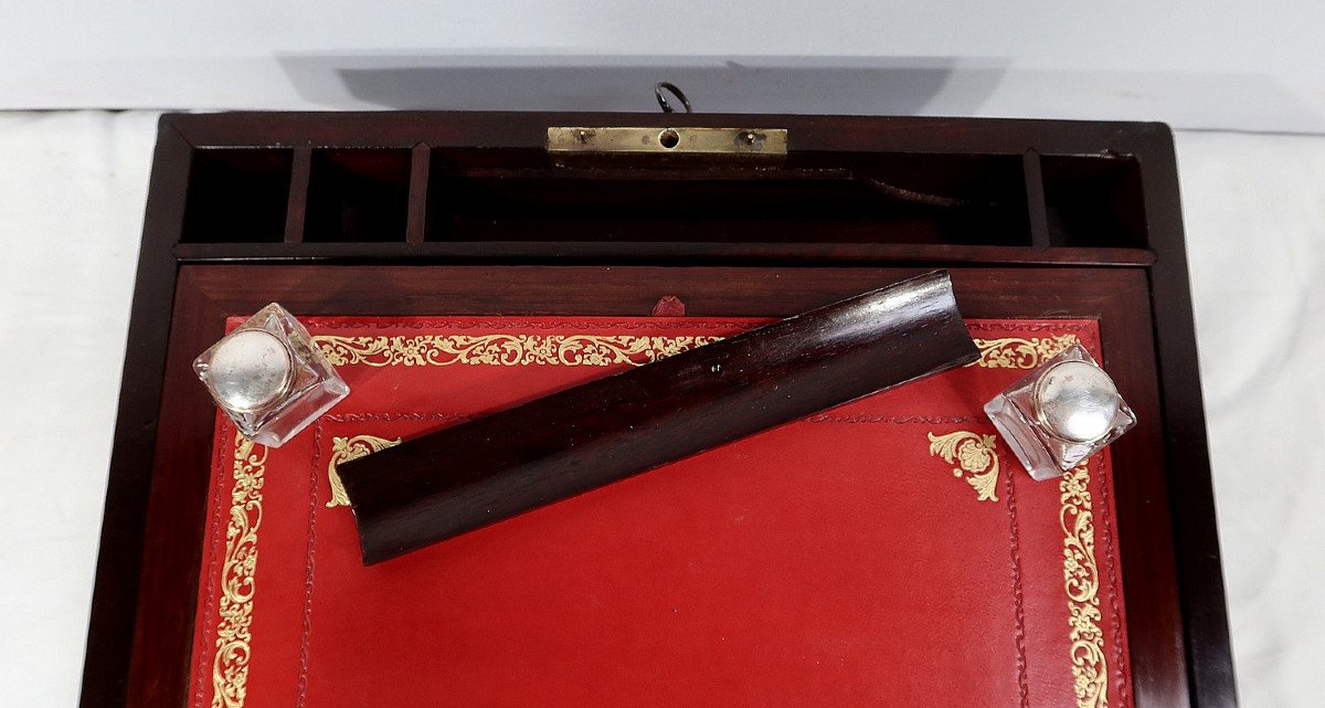 Travel Writing Desk In Precious Wood And Bone And Brass Inlays, Napoleon III Period-photo-5