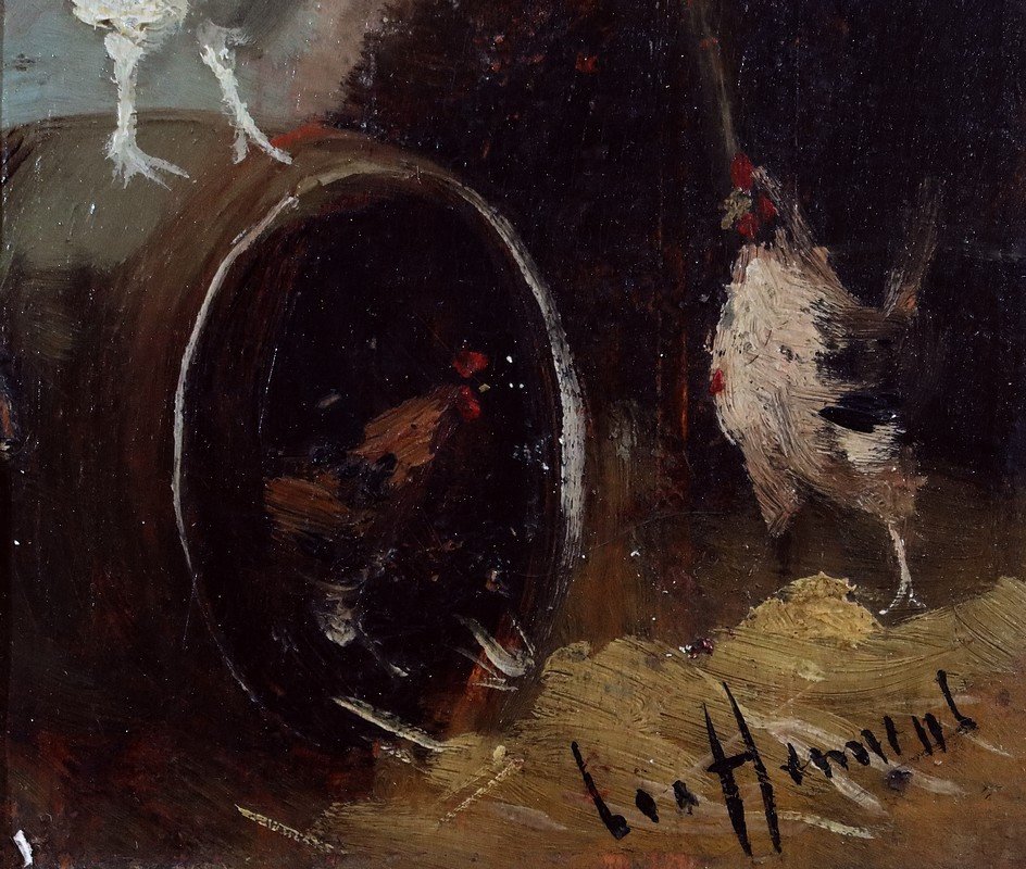 Tableau « le Poulailler », école Française Du XIXe-photo-3