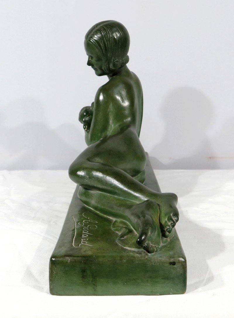 Sculpture «  La Demoiselle Et Le Chevreau », Par A. Godard, Art Déco  – Début XXe-photo-4