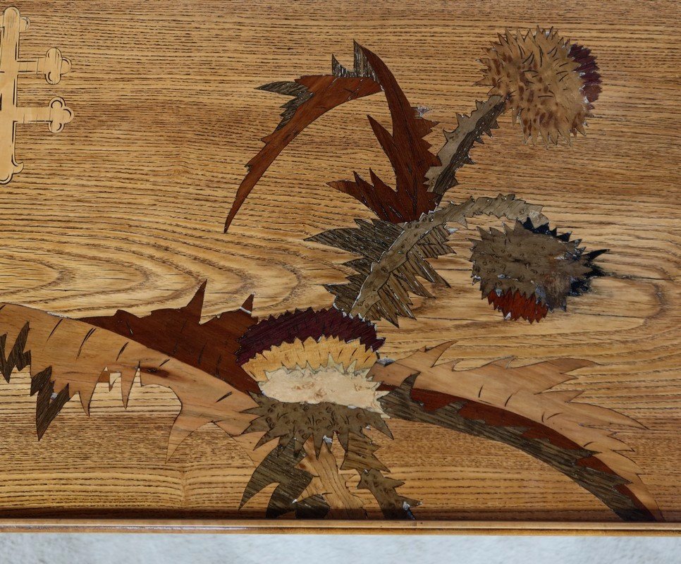 Table à Thé à Décor Marqueté, Signée E. Gallé, Art Nouveau – Fin XIXe-photo-1