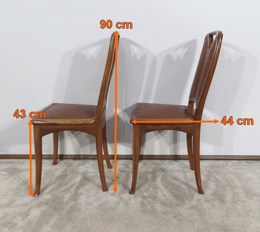 Pair Of Walnut Chairs, Nancy School, Art Nouveau – 1900-photo-7