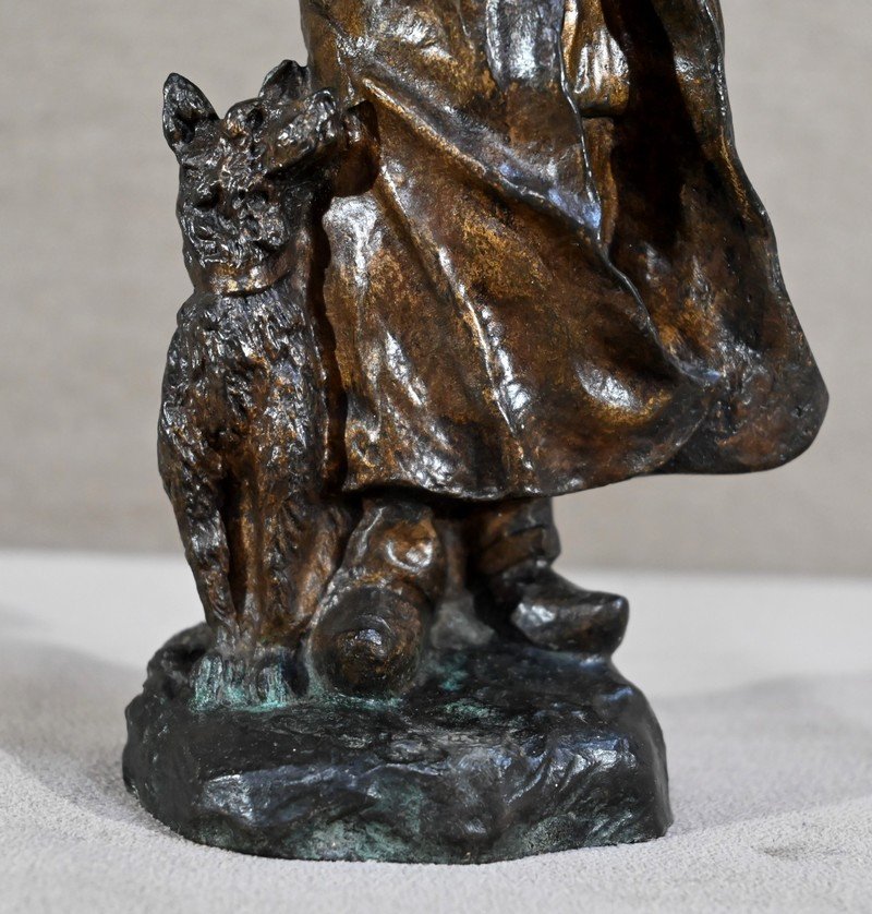 Bronze “the Shepherd And His Dog”, Signed G.omerth – Early 20th Century-photo-4