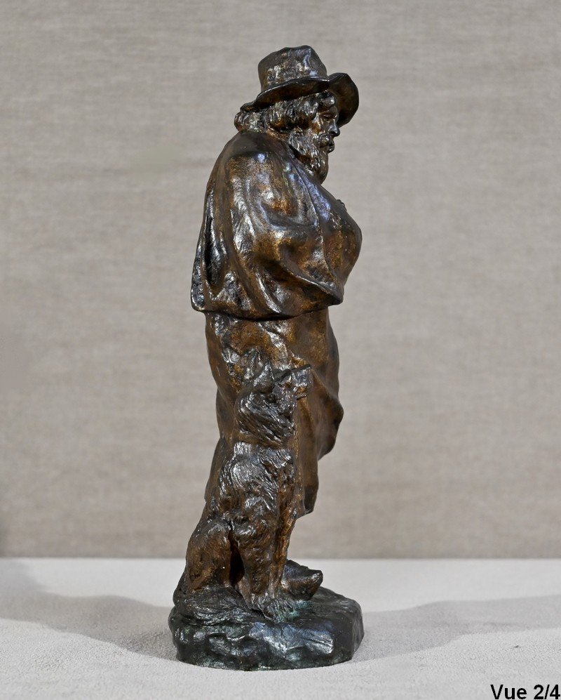 Bronze “the Shepherd And His Dog”, Signed G.omerth – Early 20th Century-photo-2