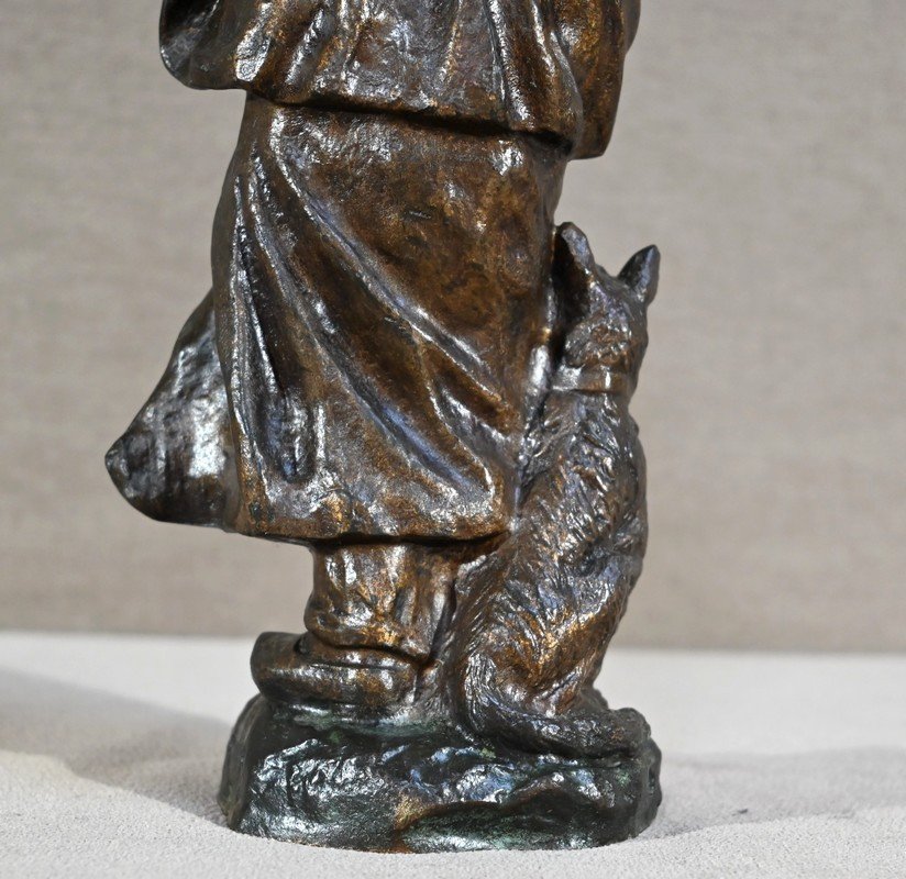 Bronze “the Shepherd And His Dog”, Signed G.omerth – Early 20th Century-photo-7
