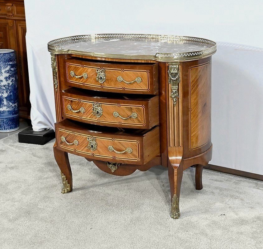 Kidney Commode In Precious Wood, Louis XIV / Louis XV Transition Style – Late 19th Century-photo-3