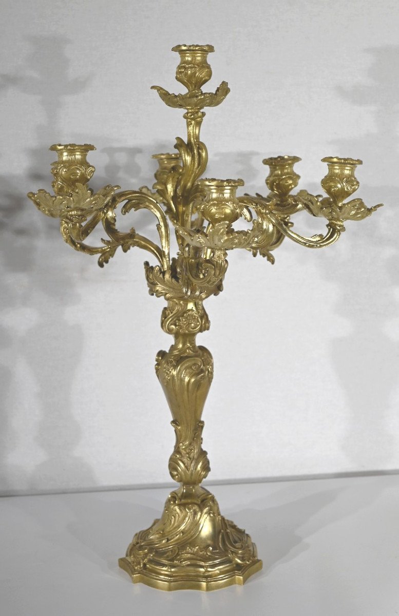 Important Candelabra In Gilt Bronze, Louis XV Style – Late 19th Century-photo-3