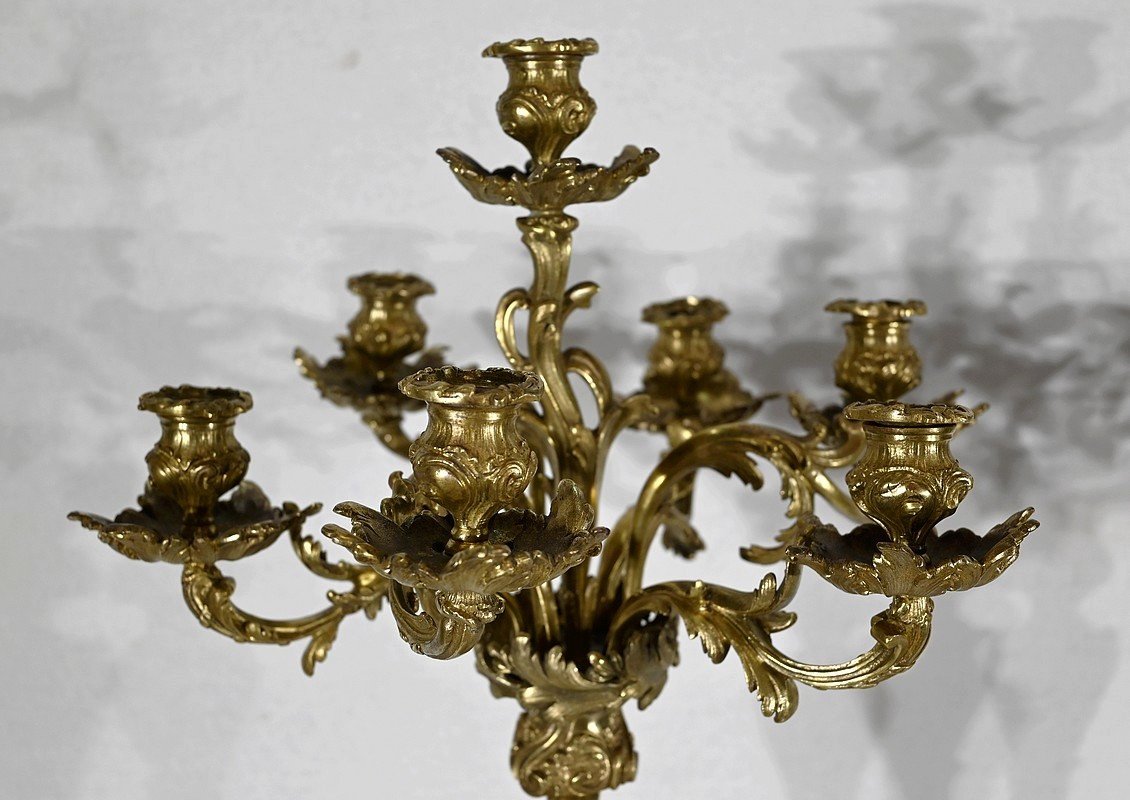 Important Candelabra In Gilt Bronze, Louis XV Style – Late 19th Century-photo-4