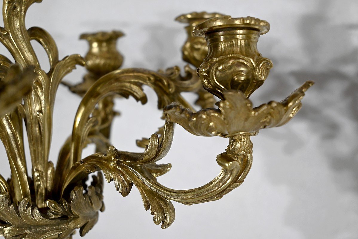 Important Candelabra In Gilt Bronze, Louis XV Style – Late 19th Century-photo-3