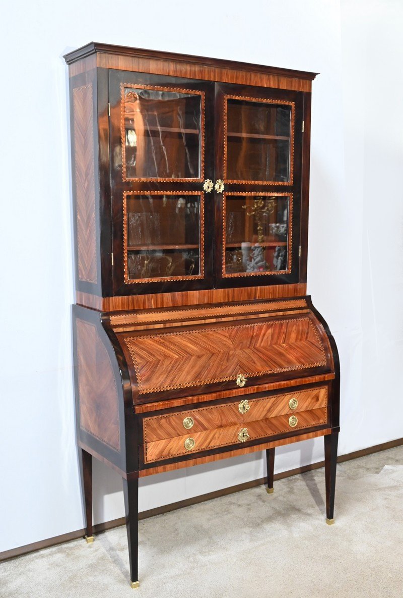 Exceptional Cylinder Desk Showcase In Precious Wood – Late 18th Century-photo-2