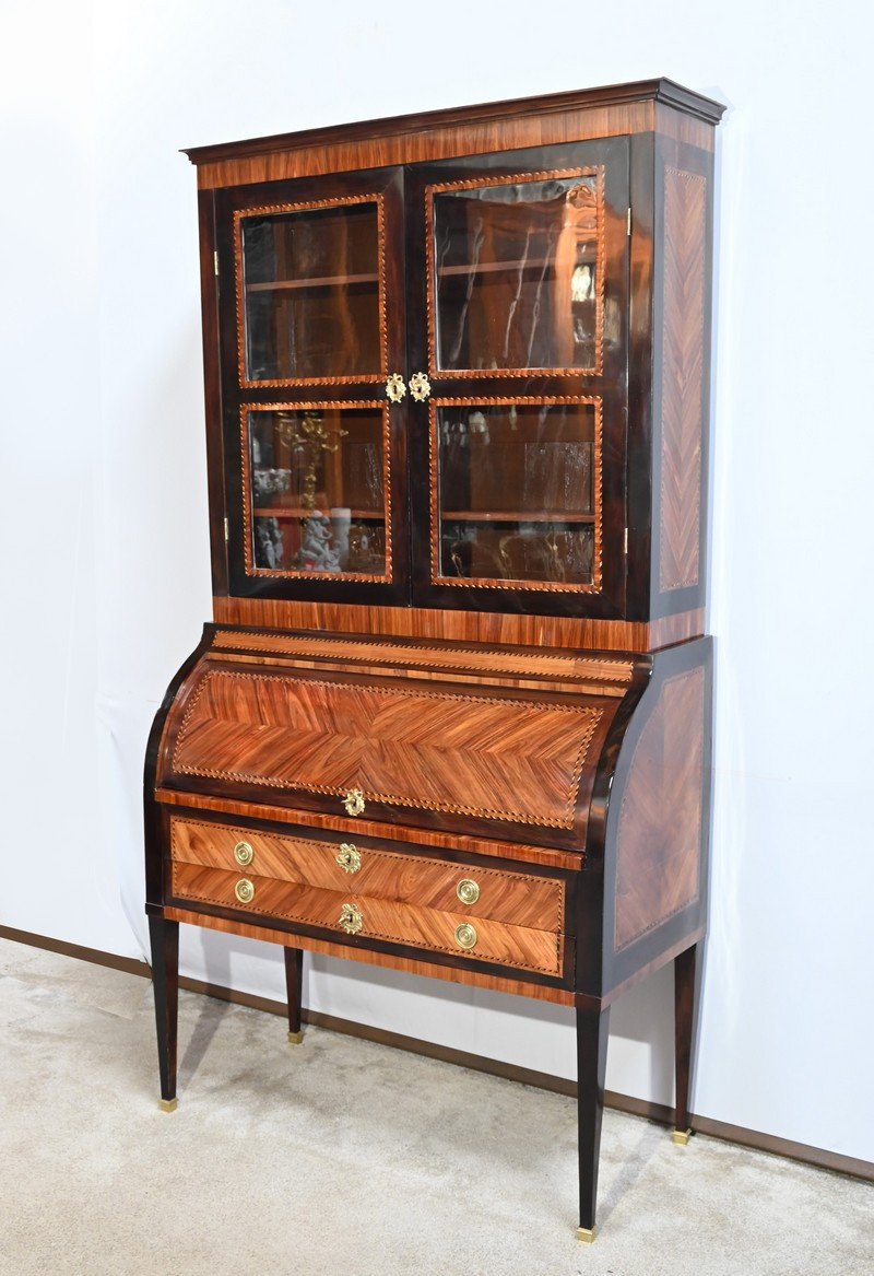 Exceptional Cylinder Desk Showcase In Precious Wood – Late 18th Century-photo-3
