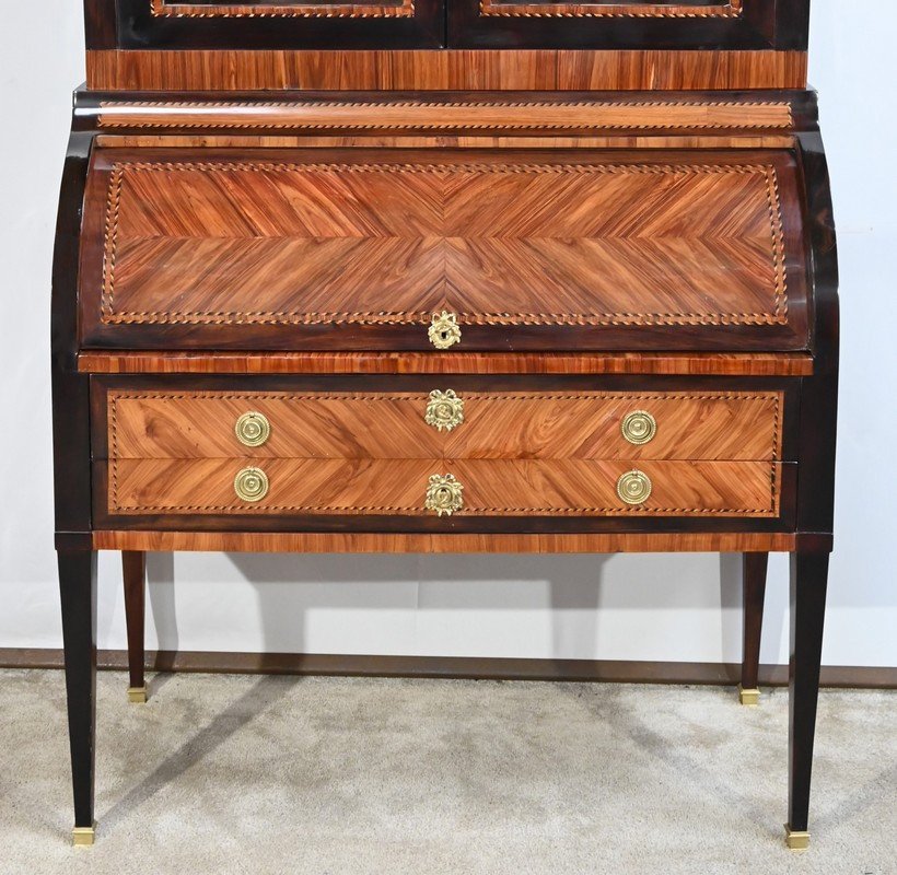 Exceptional Cylinder Desk Showcase In Precious Wood – Late 18th Century-photo-3