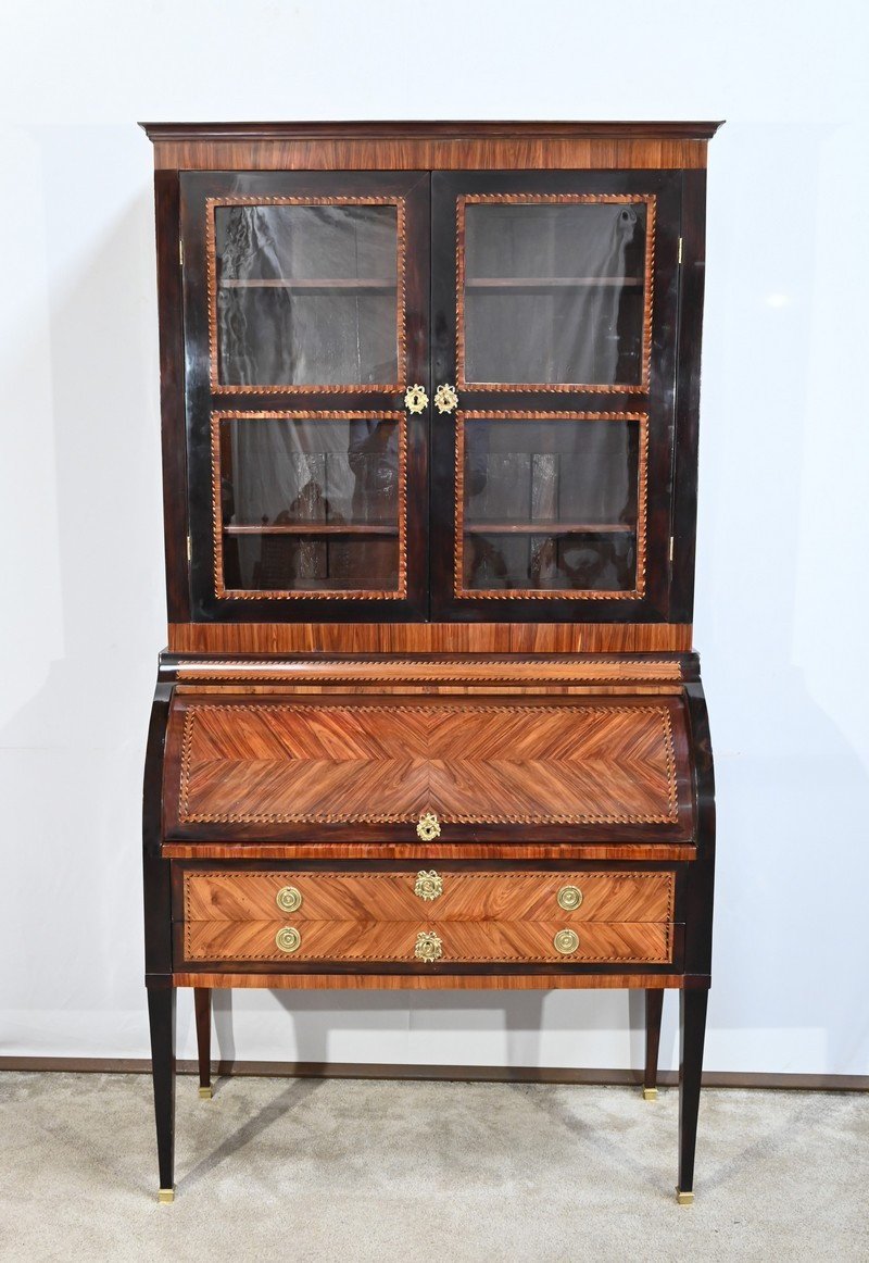 Exceptional Cylinder Desk Showcase In Precious Wood – Late 18th Century