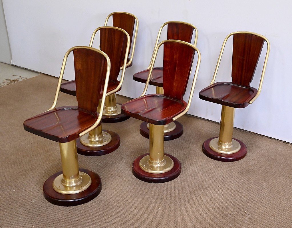 Rare Suite De Six Chaises De Paquebot, Angleterre  – Début XXe-photo-3