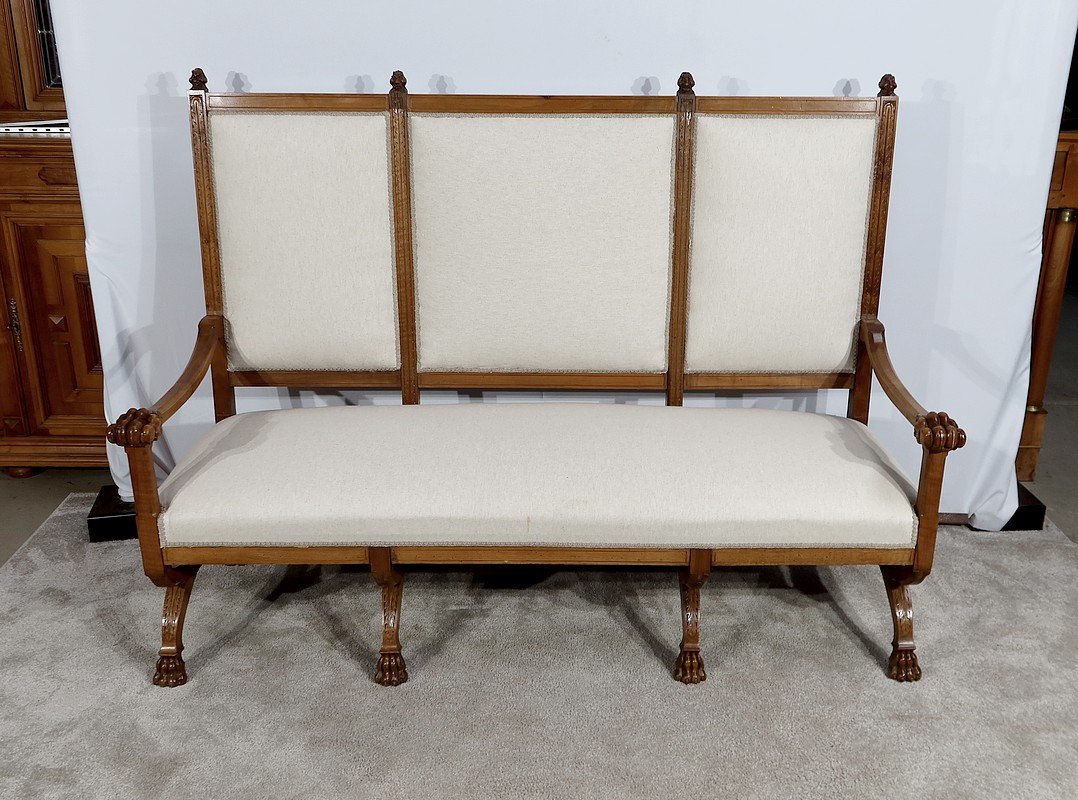Rare Banquette En Noyer Massif, Style Renaissance – Fin XIXe-photo-2
