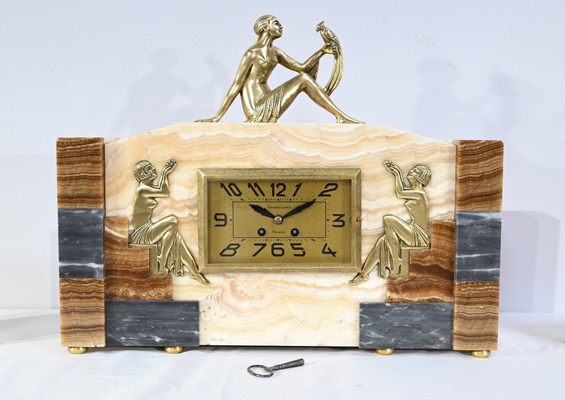 Onyx And Bronze Fireplace Set, Stamped A. Gapaillard, Art Deco – 1920-photo-2