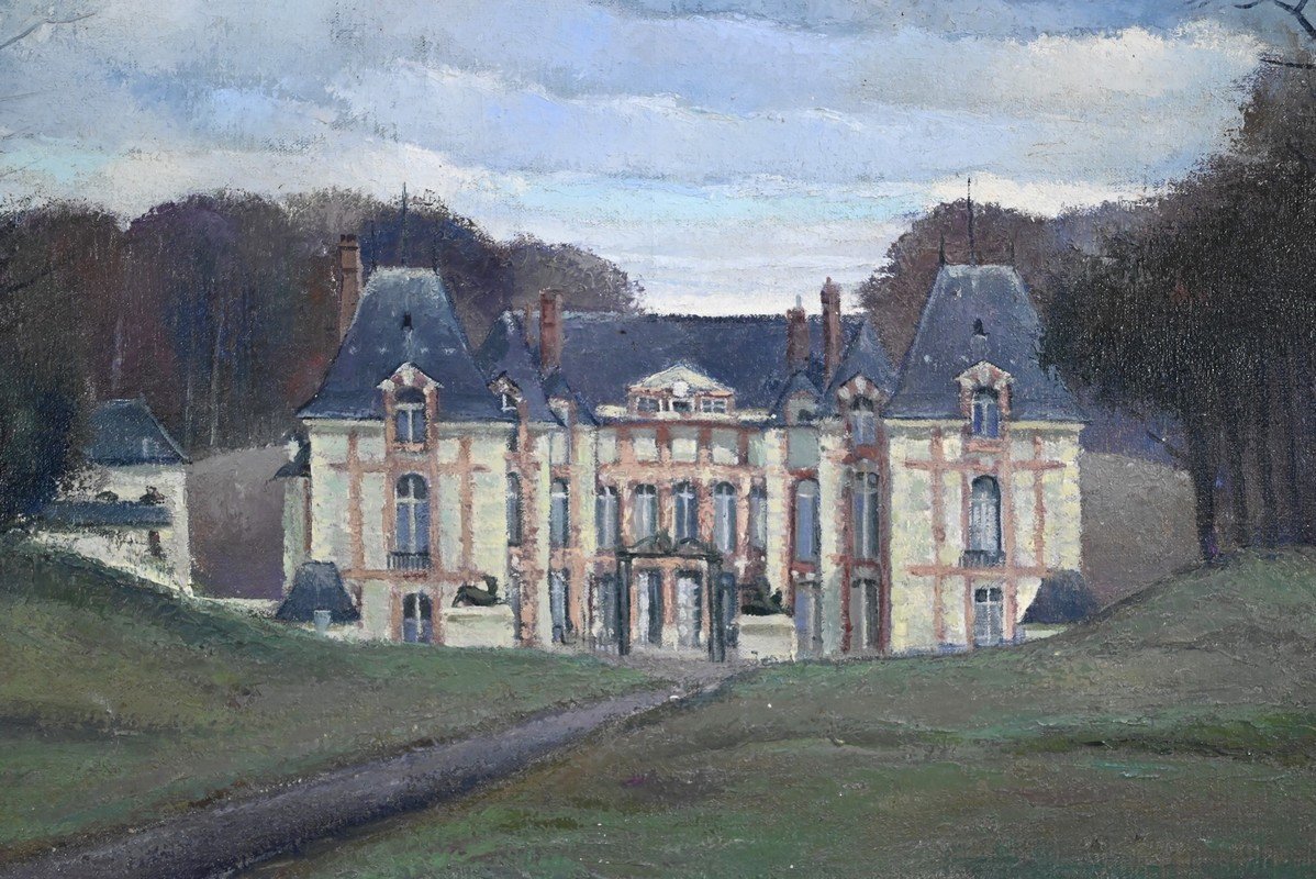 Large Painting “château De Gros Bois”, Signed A.mémin – 1954-photo-4