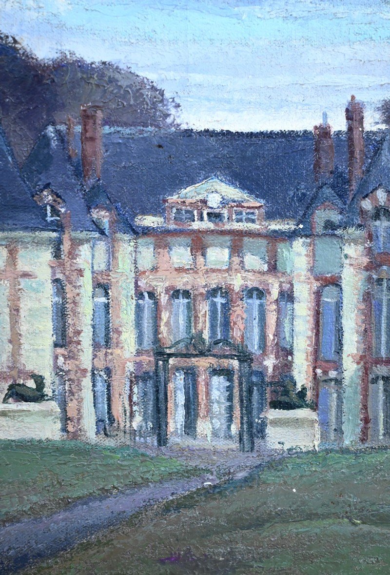 Large Painting “château De Gros Bois”, Signed A.mémin – 1954-photo-1