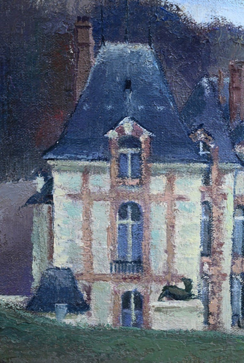 Large Painting “château De Gros Bois”, Signed A.mémin – 1954-photo-2