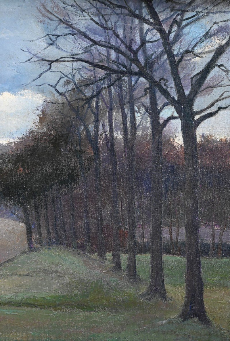 Large Painting “château De Gros Bois”, Signed A.mémin – 1954-photo-3