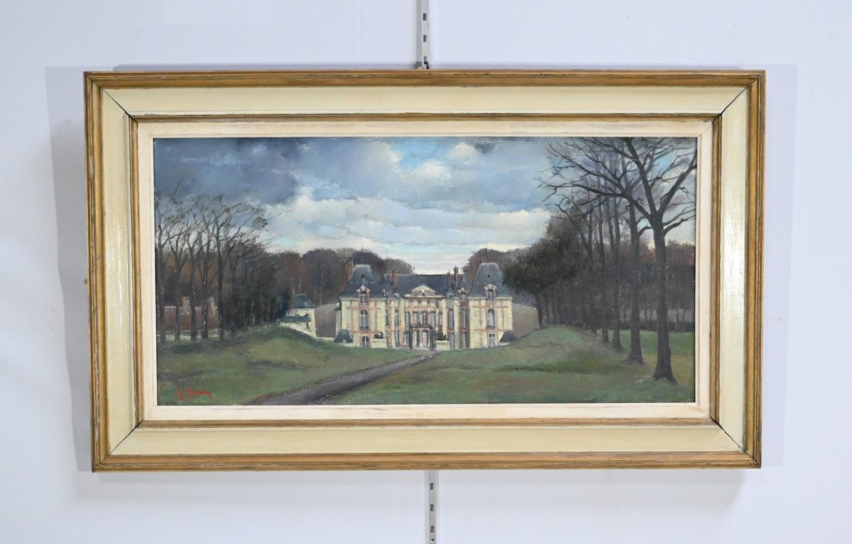 Large Painting “château De Gros Bois”, Signed A.mémin – 1954