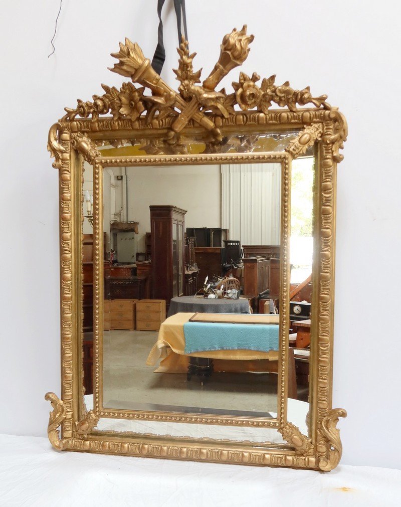 Beaded Mirror In Golden Wood, Louis XIV Style, Napoleon III – 19th Century-photo-2