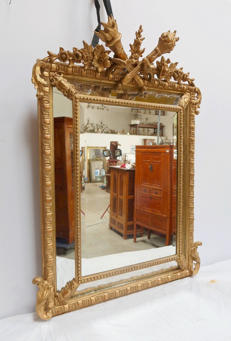 Beaded Mirror In Golden Wood, Louis XIV Style, Napoleon III – 19th Century
