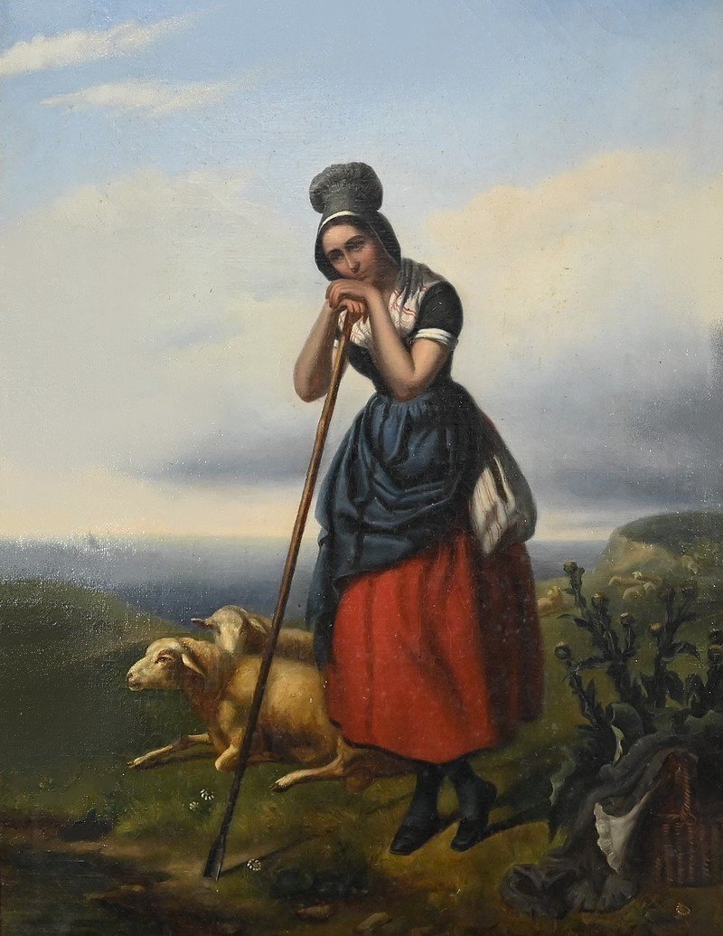 Oil Painting, “the Shepherdess”, 19th Century School – 2nd Part 19th-photo-3