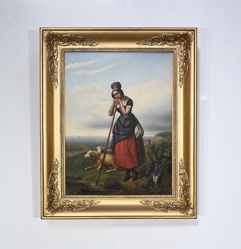 Oil Painting, “the Shepherdess”, 19th Century School – 2nd Part 19th