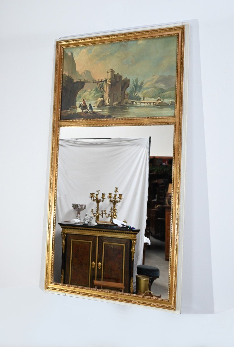 Trumeau Mirror In Golden Wood, Louis XVI Style – Late 19th Century-photo-2