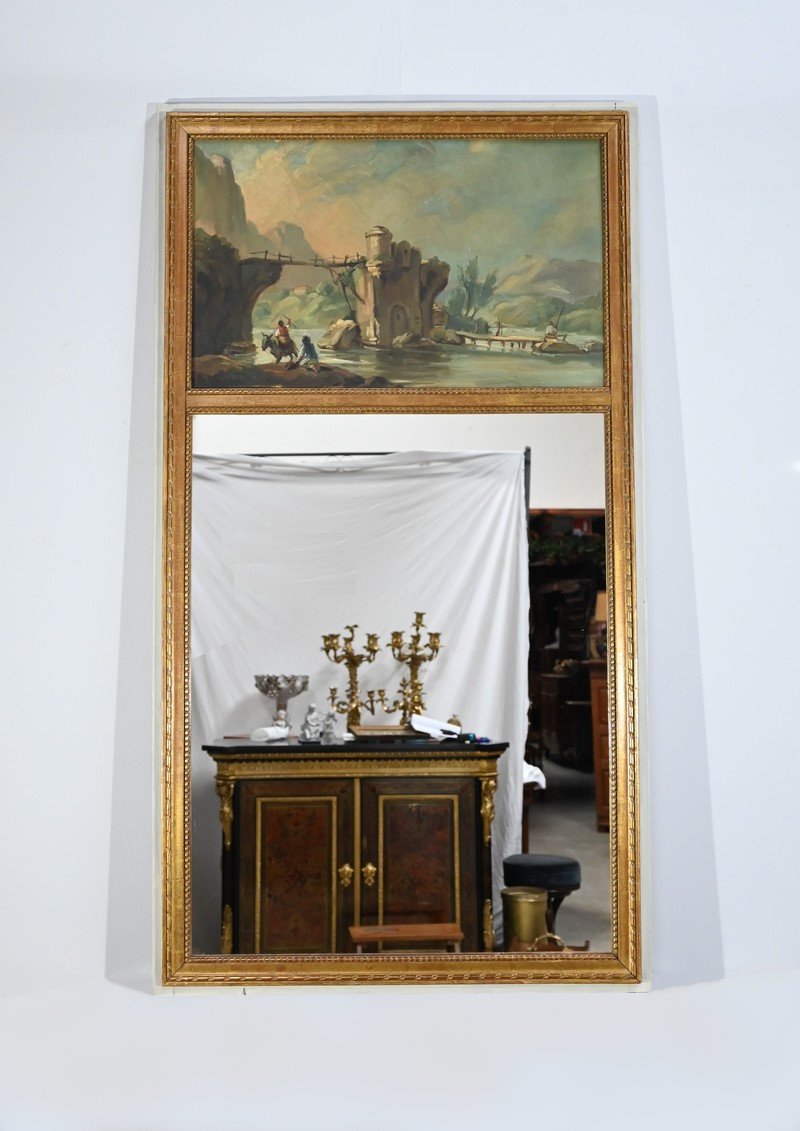 Trumeau Mirror In Golden Wood, Louis XVI Style – Late 19th Century