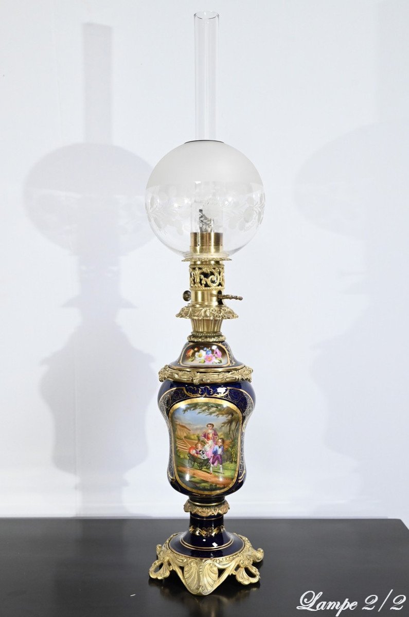 Paire De Lampes à Pétrole En Porcelaine De Sèvres Et Bronze, époque Napoléon III – Milieu XIXe-photo-3