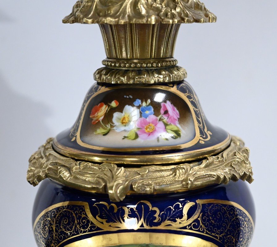 Paire De Lampes à Pétrole En Porcelaine De Sèvres Et Bronze, époque Napoléon III – Milieu XIXe-photo-4